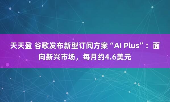 天天盈 谷歌发布新型订阅方案“AI Plus”：面向新兴市场，每月约4.6美元